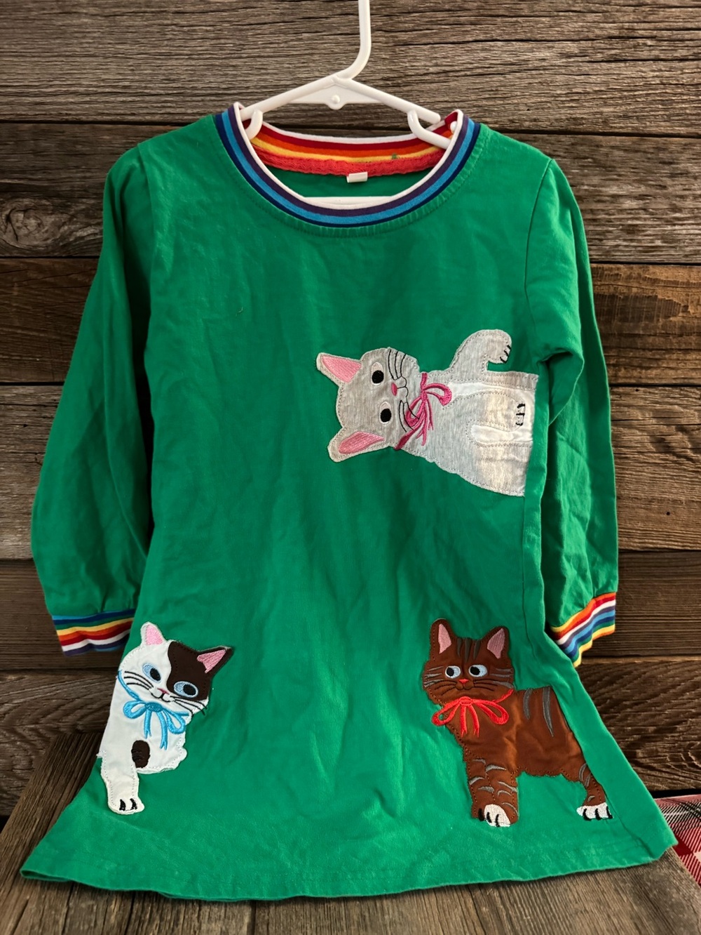 Girls' Long Sleeve Animal Applique Dress–Colorful Designs with Rainbow Cuffs